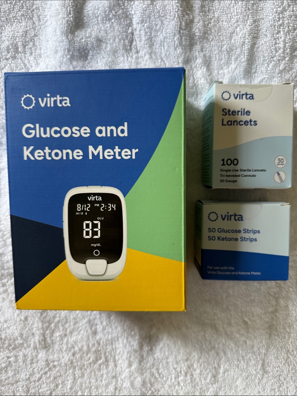 Virta Glucose and Ketone Meter with Strips and Lancets - Blue/Green/Yellow